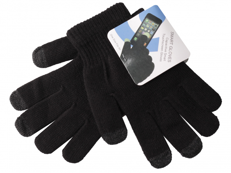 Перчатки для пользования телефонами с сенсорными экранами, универсальный размер M/L, черные (темно-серый палец) фото 1