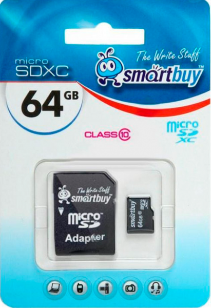 Карта памяти Smartbuy microSDXC Class 10 (10/10MB/s) 64GB + ADP фото 2