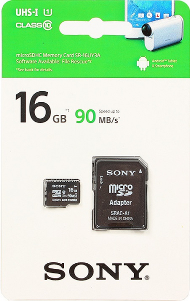 Карта памяти Sony microSDHC 16Gb, Class 10, UHS-I U1 (90/10Mb/s) + ADP фото 2