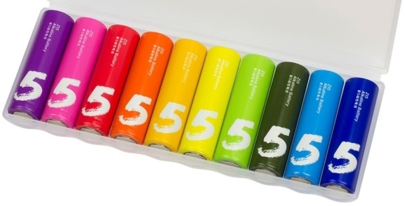 Батарея алкалиновая Xiaomi ZMI Rainbow AA, (уп.10 шт.) разноцветные фото 1